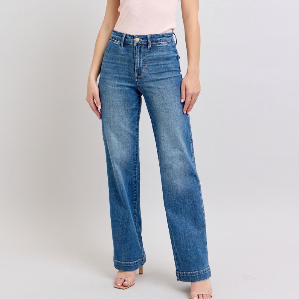 Fresh Bloom Judy Blue High Rise Contrast Thread Straight Leg Jeans casual comfy